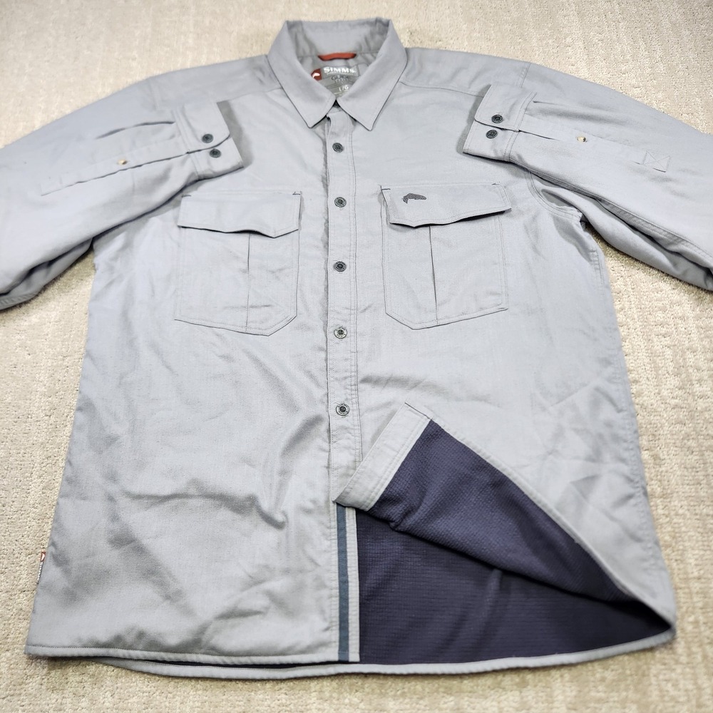 Simms Fishing Shirt Jacket Men Large Waffle Knit Thermal Lined Flannel Guide